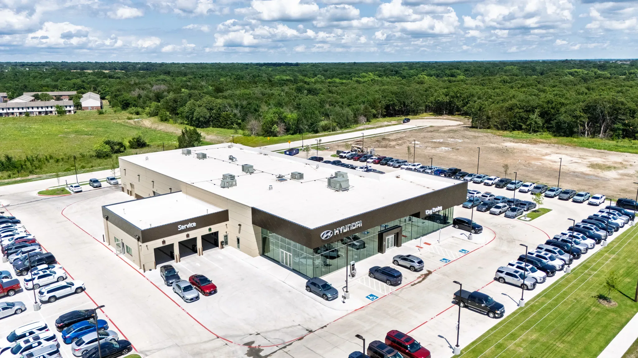 Aerial view of Clay Cooley Hyundai of Terrell in Terrell, Texas, built by The Charles Morgan Group